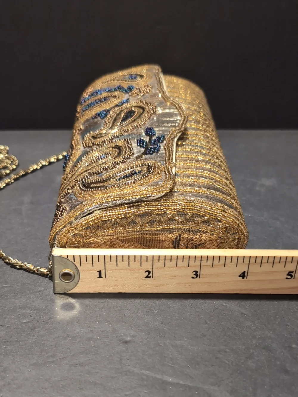 VGT,Kaiho Gold/Blue Intricately Beaded Paisley Design Clutch/Evening Purse. - Picture 4 of 5